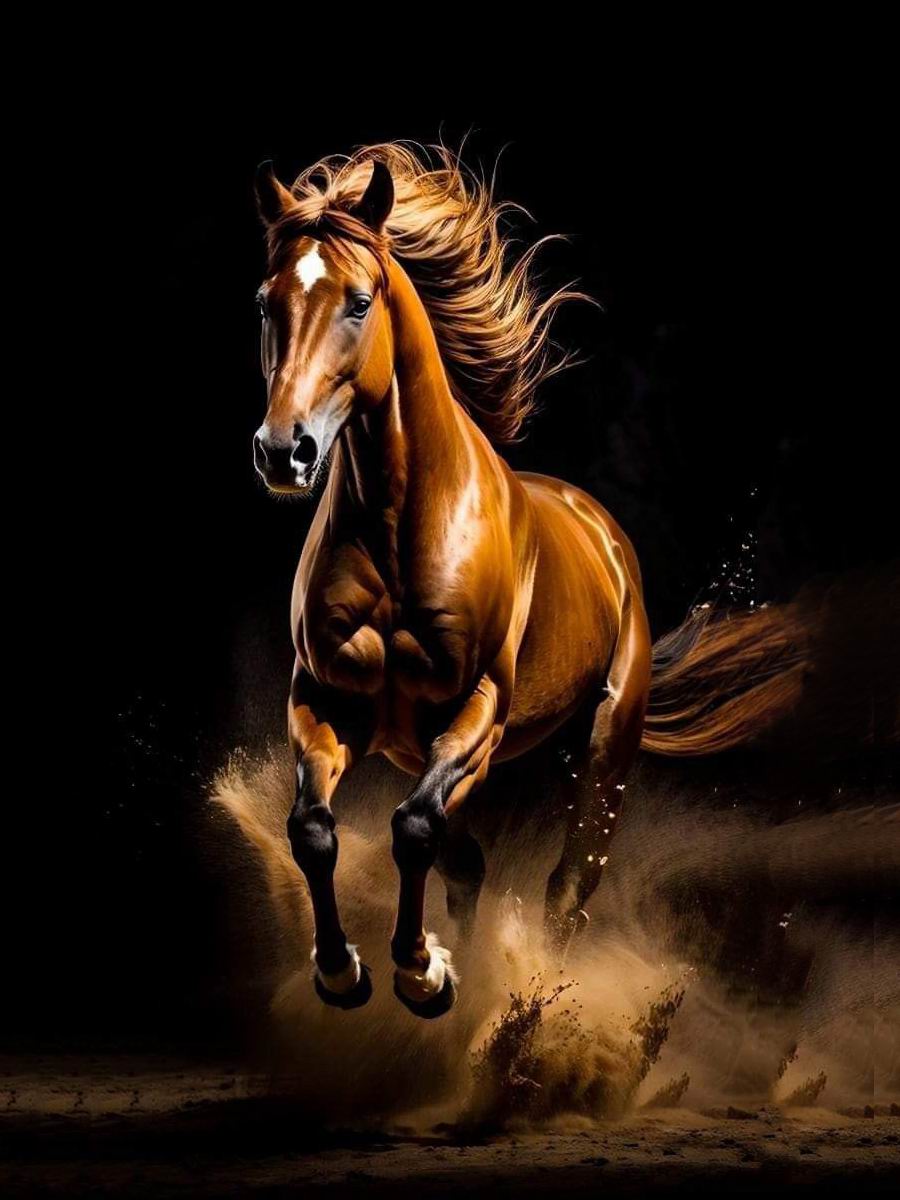 Brown horse running  Oil painting hand-made  30×40cm