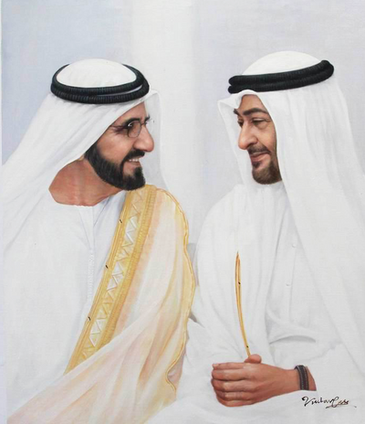 Sheikh Mohammed with Sheikh Al Nahyan Oil Painting