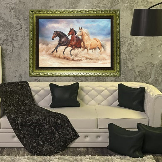 Horses Running at Desert Dust Oil Painting