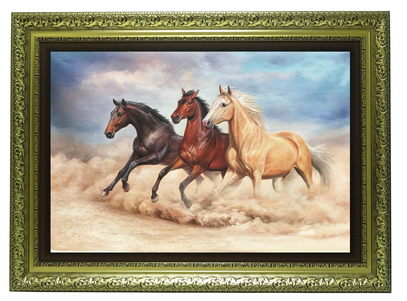 Horses Running at Desert Dust Oil Painting