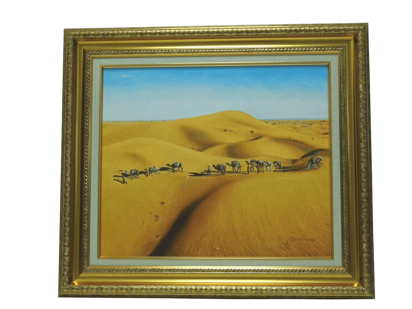 The Desert with Walking Camels