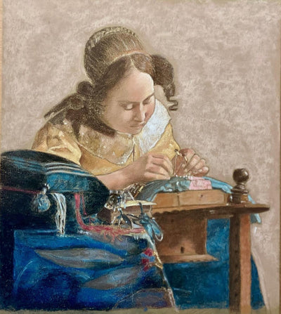 The Lacemaker by Johannes Vermeer (1632–1675), Pastel Painting Reproduction